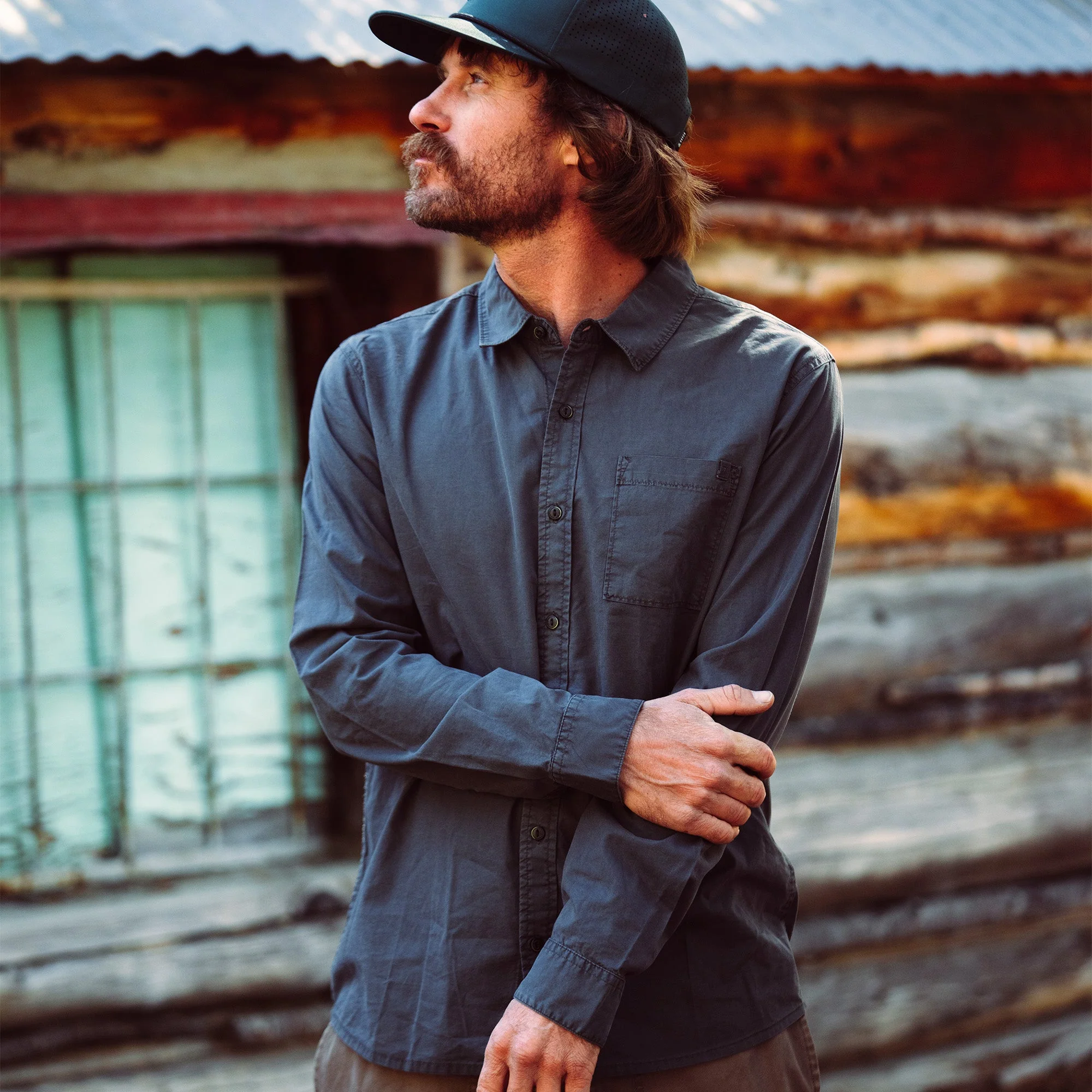 Made To Fade Long Sleeve Button Up Shirt - Washed Charcoal - Image 2