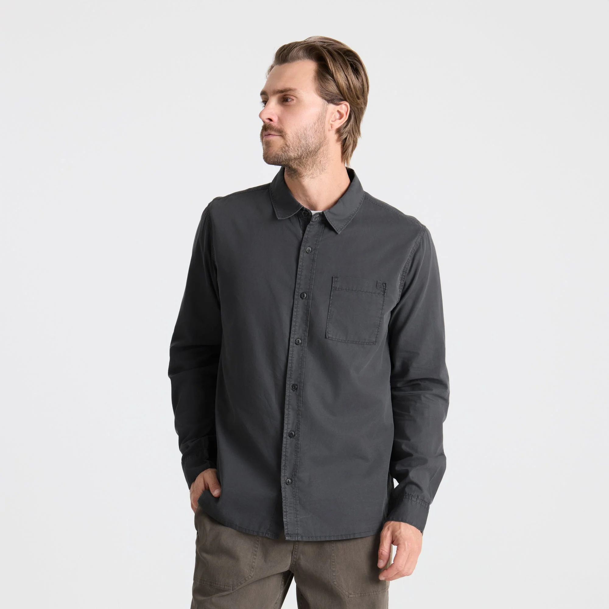 Made To Fade Long Sleeve Button Up Shirt - Washed Charcoal - Image 3