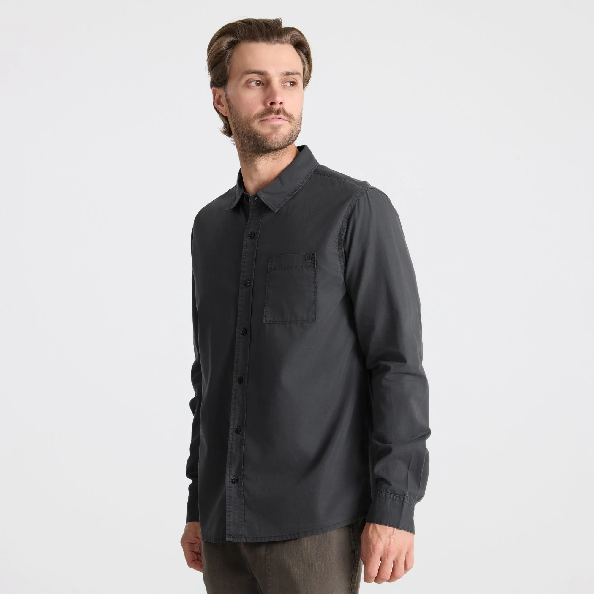 Made To Fade Long Sleeve Button Up Shirt - Washed Charcoal - Image 4