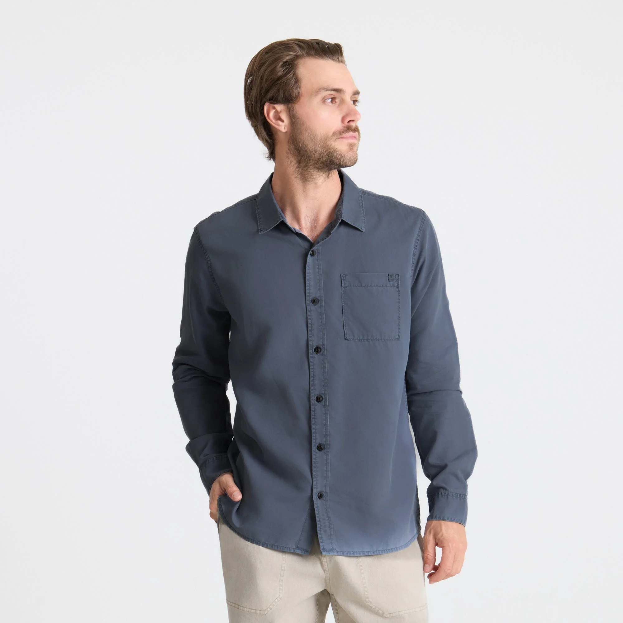 Made To Fade Long Sleeve Button Up Shirt - Washed Slate
