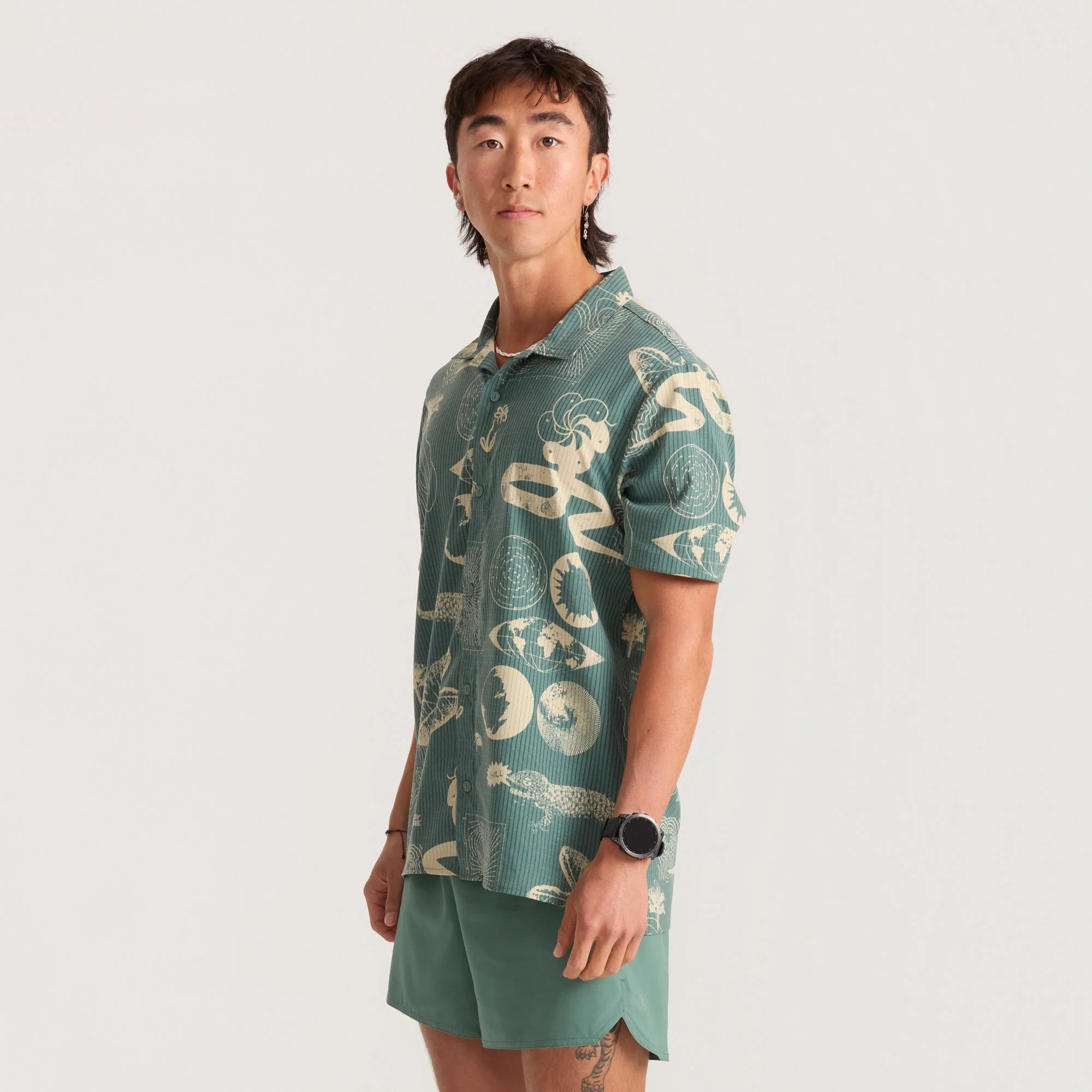 Bless Up Trail Button Up Shirt - Slate Green/Tan - Image 5