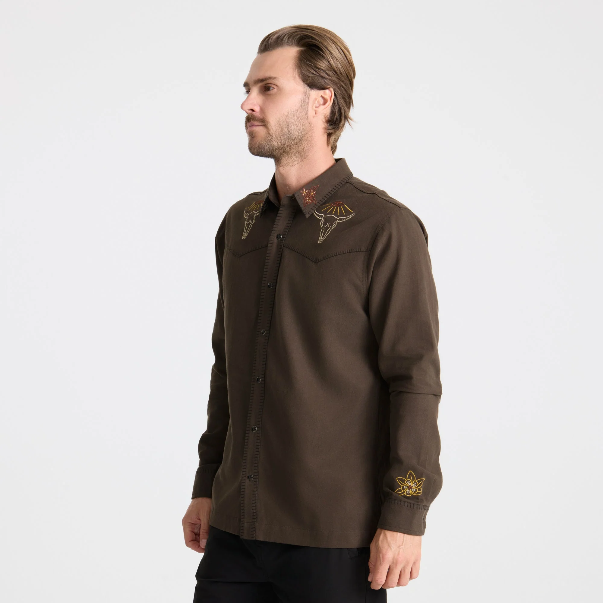 On the Range Long Sleeve Button Up Shirt - Dark Brown - Image 3