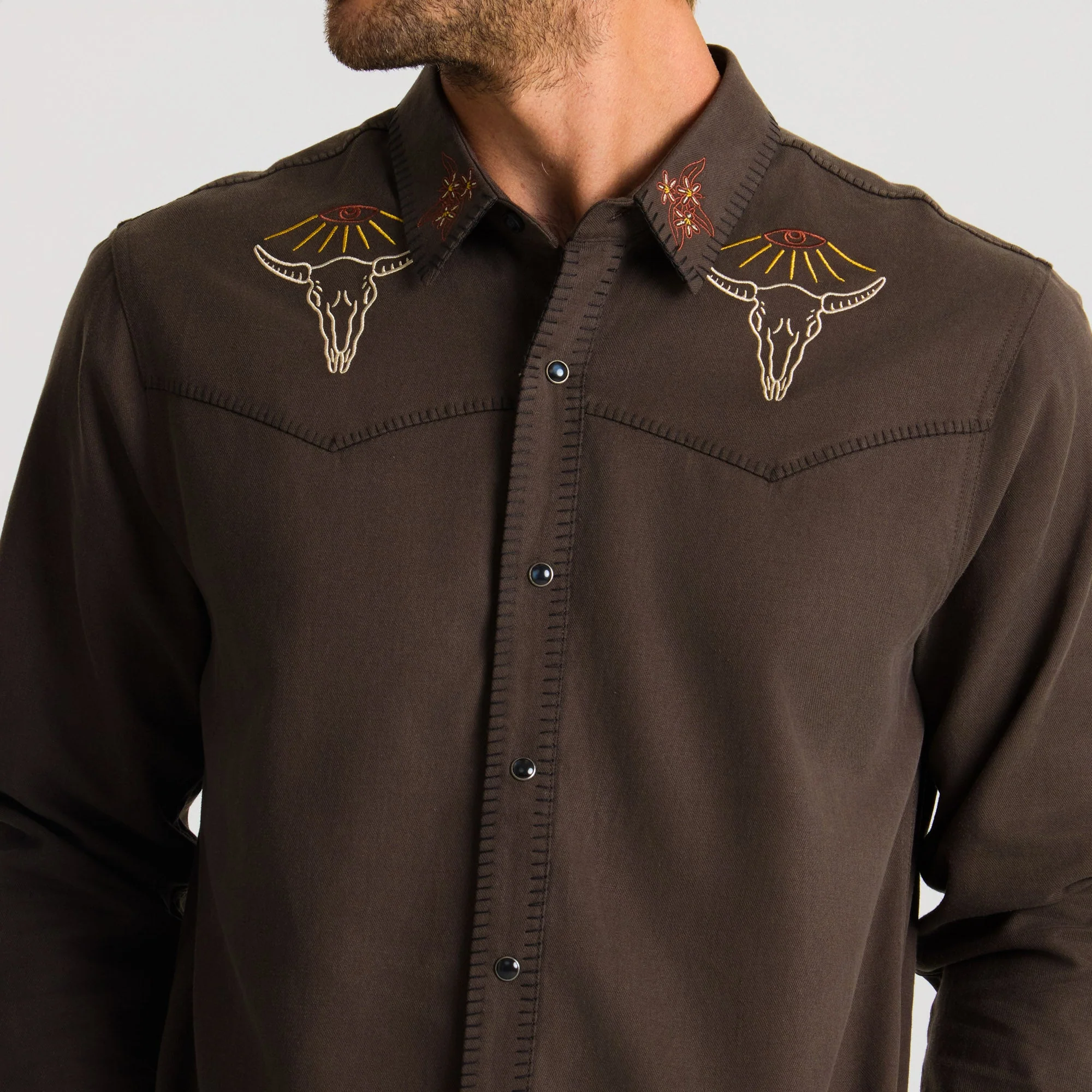 On the Range Long Sleeve Button Up Shirt - Dark Brown - Image 7